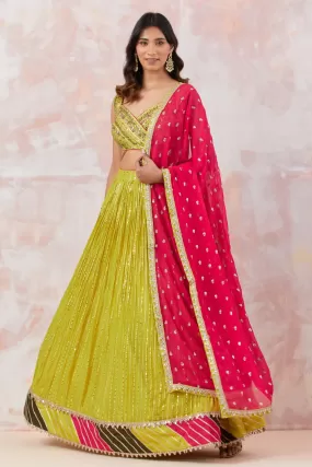 30Z309-RO Lime Green Embroidered Georgette Lehenga Set