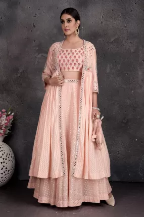 503014 Powder Pink Embroidered Skirt Set with Shrug