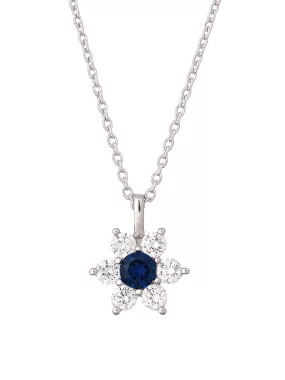 925 Silver Blue Sapphire American Diamond Flower Pendant