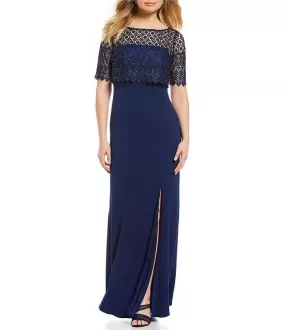 Adrianna Papell - AP1E203288 Lace Popover Bateau Evening Dress