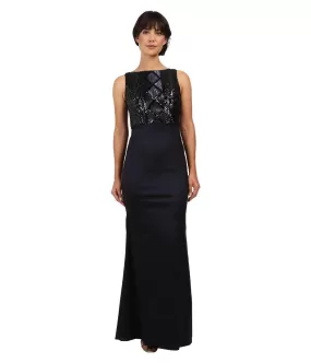 Adrianna Papell - Bateau Neckline Sequined Long Dress AP1E200234