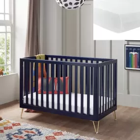 Babymore Kimi Cot Bed with Fibre Mattress - Midnight