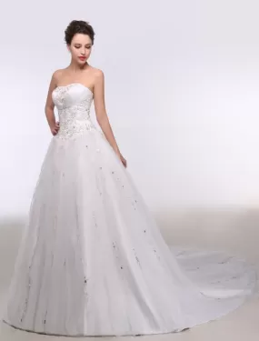 Ball Gown Wedding Dress Sweatheart Strapless Embroidered Beading Sequins Bridal Gown Chapel Train Bridal Dress