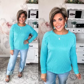 Be The Queen Ribbed Top - Turquoise