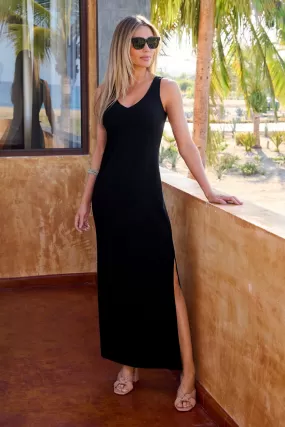 Beyond Travel V Neck Maxi Dress Jet Black