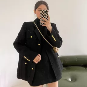 Black Tweed Blazer Jacket Coat