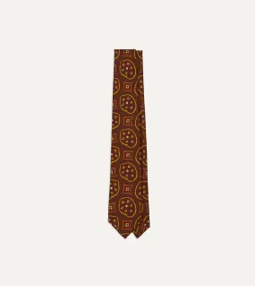 Brown Exploded Paisley Print Silk Self Tipped Tie