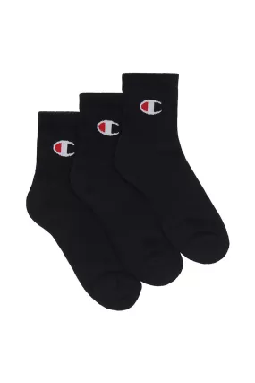 CHAMPION UNISEX QTR CREW 3PK BLACK SOCKS