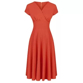 Coral Vintage A Line Crossover Capped Sleeve Tea Swing Dress