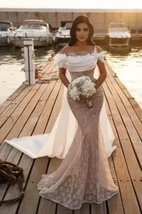 Elegant Off-the-shoulder Mermaid Bridal Gown Wedding Dresses with Lace