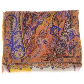 Etro Orange Yellow Paisley Silk Chiffon Scarf