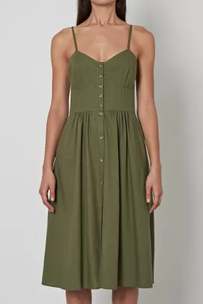 Eve Linen Olive Midi Dress