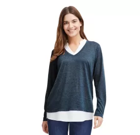 Fransa women's V-neck sweater with collar and bottom shirt Frrexan 20610799 1939231 blue