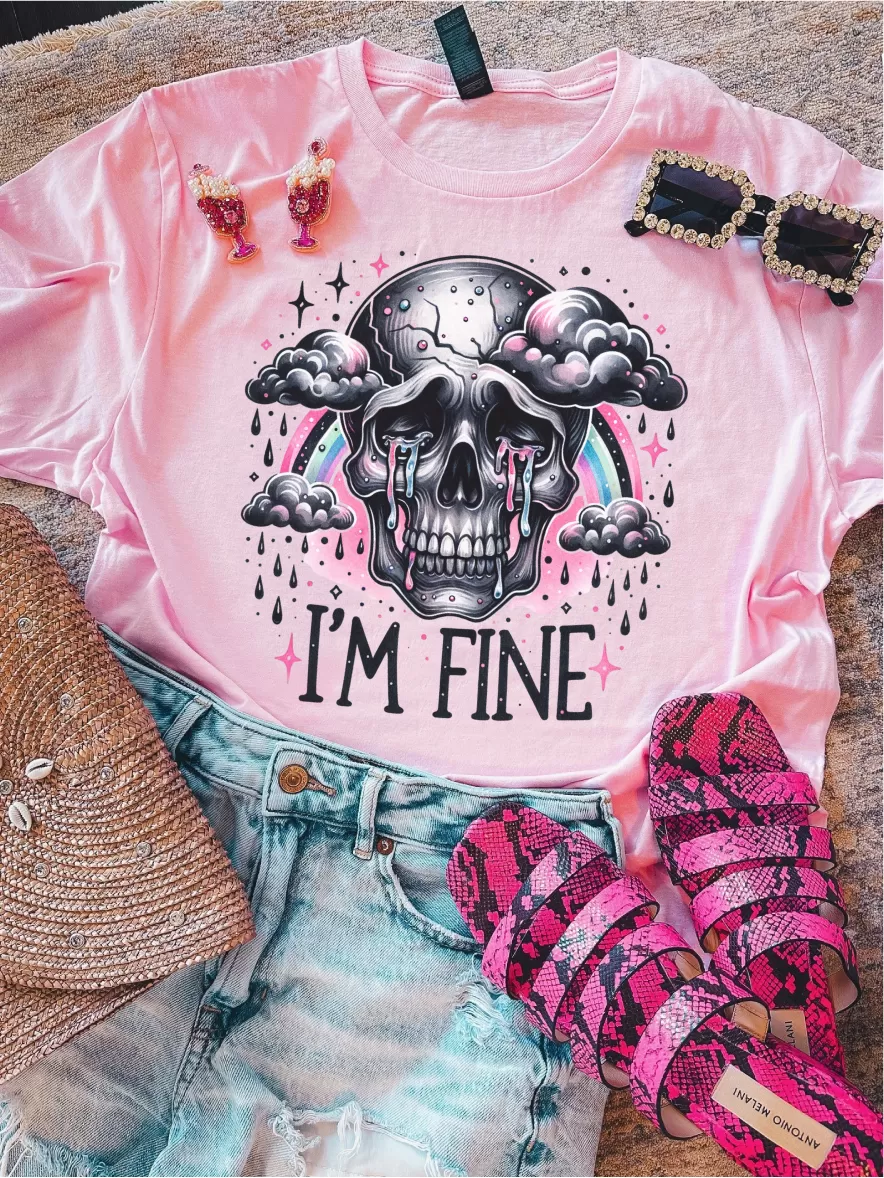 I'm Fine Skull ~ Unisex T-shirts, Sweatshirts, Raglans and Tank Tops Relaxed Fit Printed In The USA