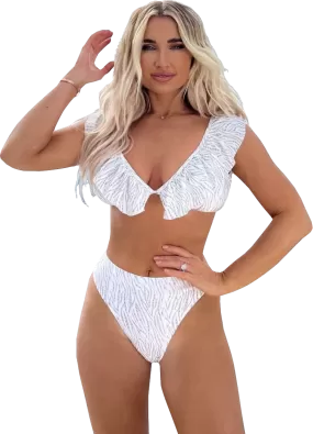 In The Style White Zebra Print Ruffle Bikini Top UK 8