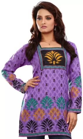 Indian Cotton Tunics Kurti Top Blouse Womens India Apparel (Purple)