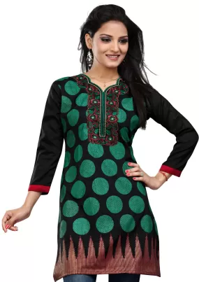 Indian Tunics Kurti Top Long Blouse Womens India Apparel (Black)