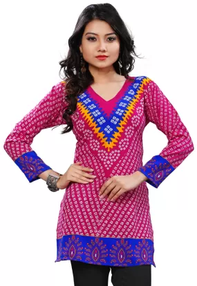 Indian Tunics Kurti Top Long Blouse Womens India Apparel (Pink)