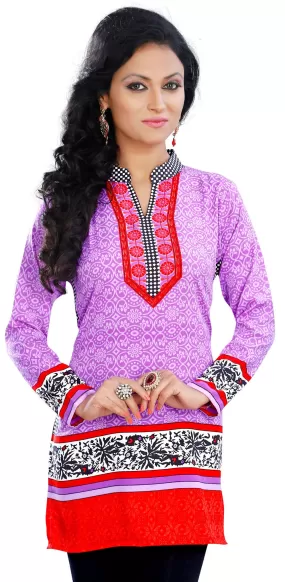 Indian Tunics Kurti Top Long Blouse Womens India Apparel (Pink)