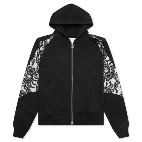 Lace Panel Hoodie - Black