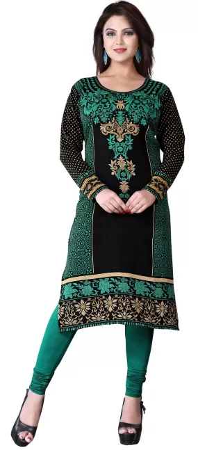 Long Indian Tunics Kurti Top Blouse Womens India Apparel (Green)