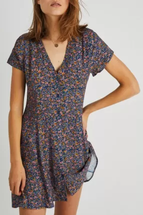 Milla Coast SS Button Front Navy Floral Dress