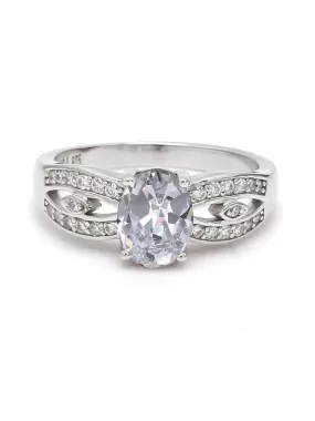 Ornate Jewels American Diamond Oval Solitaire Ring In Silver