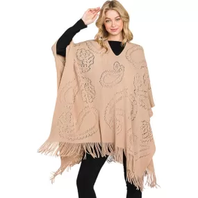 Paisley Patterned Fringe Poncho