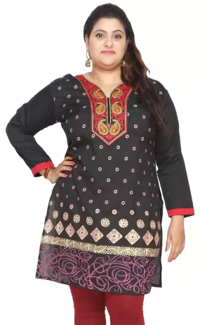 Plus Size Womens Indian Tunics Kurti Long Top Apparel (Black)