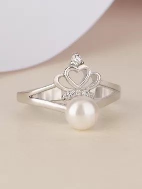 Real Freshwater Pearl Heart Solitaire Ring In 925 Silver