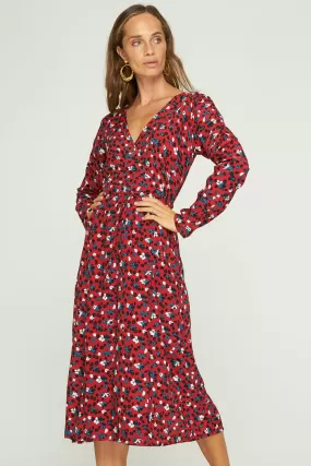 Rincon Stevie Cranberry Floral LS Wrap Dress