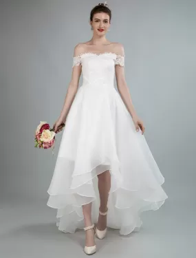 Simple Wedding Dress A Line Off The Shoulder Sleeveless Lace Bridal Dresses With Train Exclusive