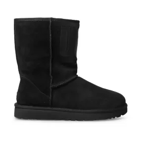 UGG Classic Short UGG Rubber Logo Black Boots - Women's