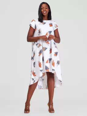 Vivo Jema High Low Tent Dress - White / Orange Niger Print