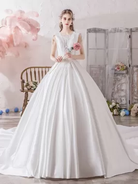 Wedding Dress Princess Silhouette Illusion Neckline Sleeveless Natural Waist Cathedral Train Bridal Gowns