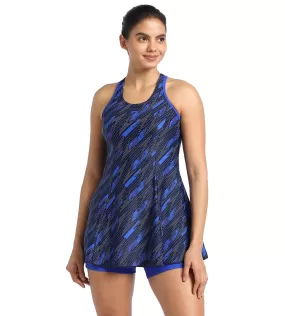 Women's Endurance Hyperboom Printed Racerback Swimdress With Boyleg - Truenavy  &  True cobalt